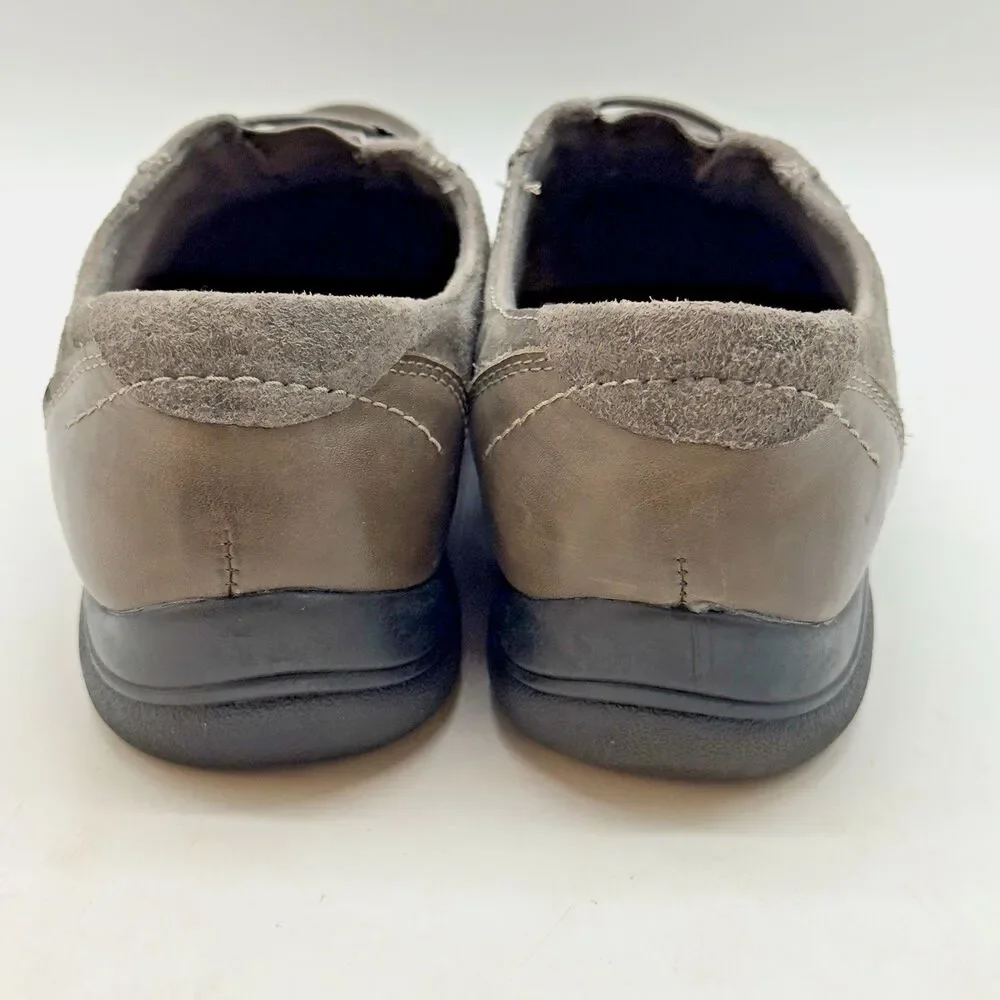 Earth Origins Dover Gray Leather & Suede Shoes Women's 8W Bungee Lace Slip on